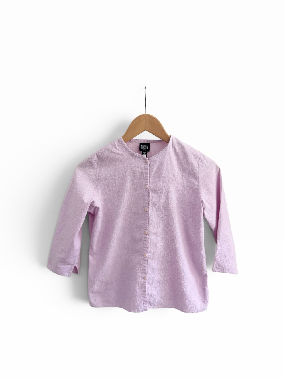 Eileen Fisher Petite Organic Cotton Band Collar Blouse Lavender PP